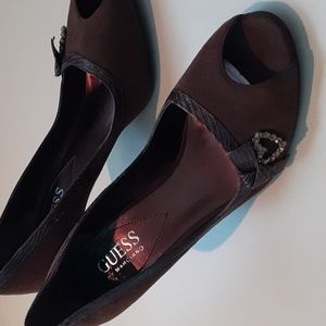 Guess by Marciano 3 1/2" suede peeptoe   heels with Sworvski crystal hearts.